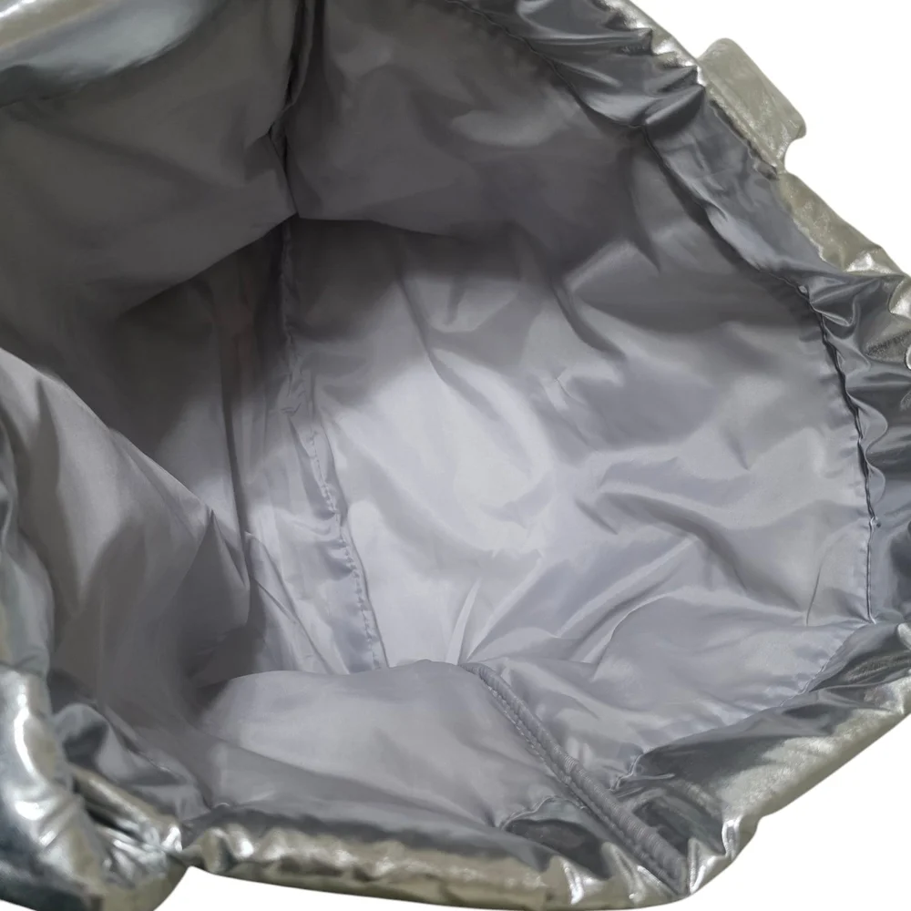 Bath & Body Works Metallic Silver Quilted Tote with Padded Texture